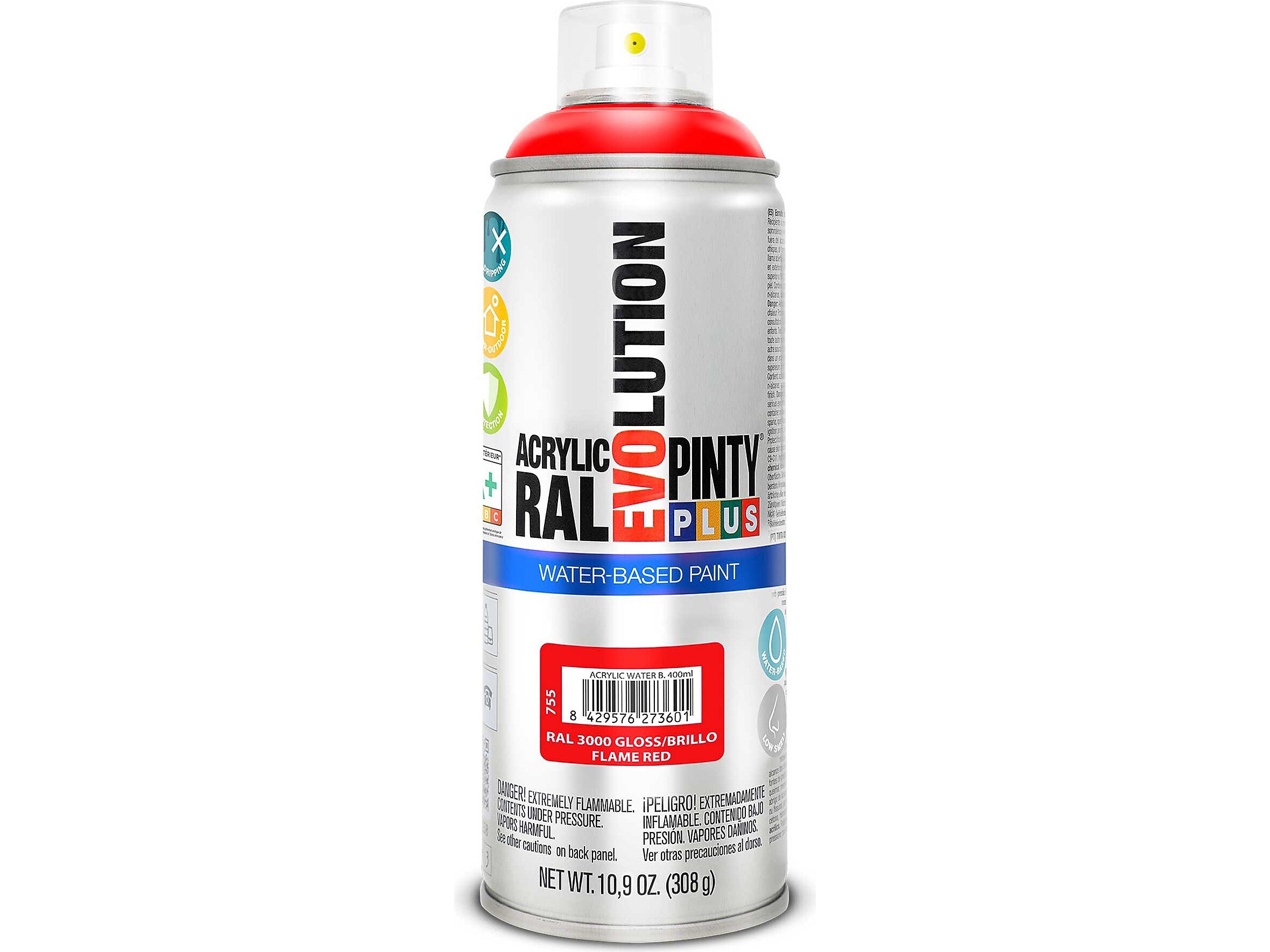 Pintyplus Evolution Water-Based Spray Paint, Flame Red, 10.9 oz., 2/Pack (NOV 755-2PK)