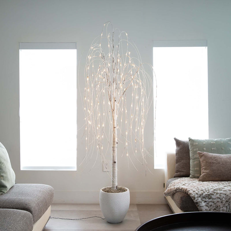 Nearly Natural 6-ft Pre-Lit Artificial White Weeping Willow Tree with 160 Warm White LED Lights (T4923)
