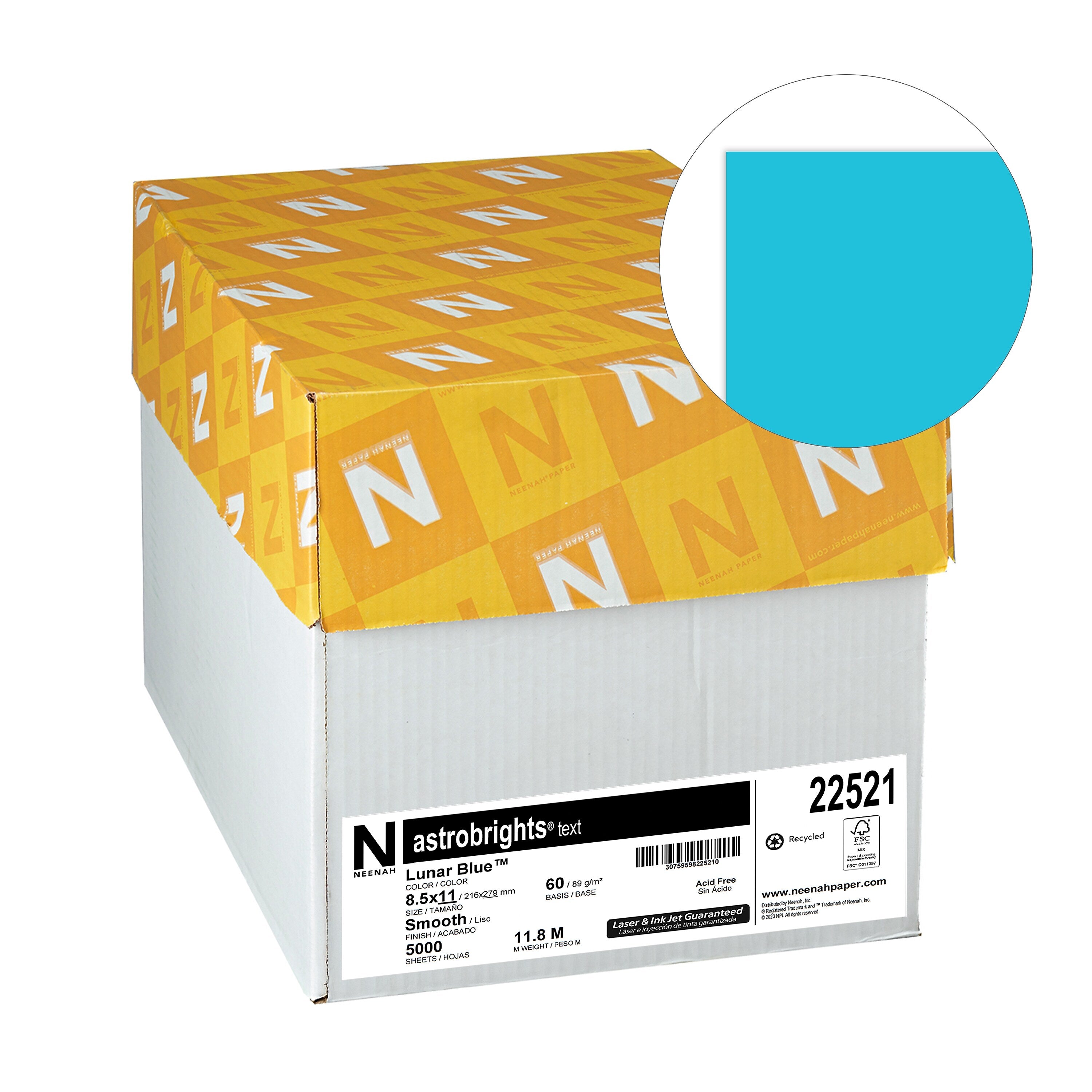 Astrobrights 8.5" x 11" Color Multipurpose Paper, 24 lbs., Lunar Blue, 500 Sheets/Ream, 10/Ream (22521/21528CT)