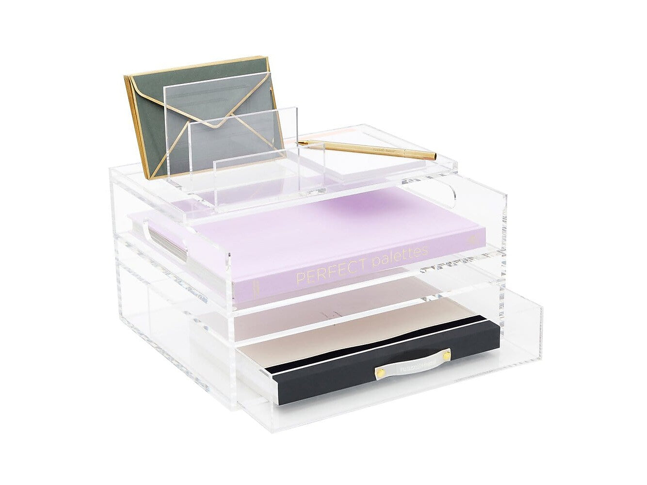 Russell+Hazel 4-Compartment Stackable Acrylic Organization Solution, Clear/Gold (36933)