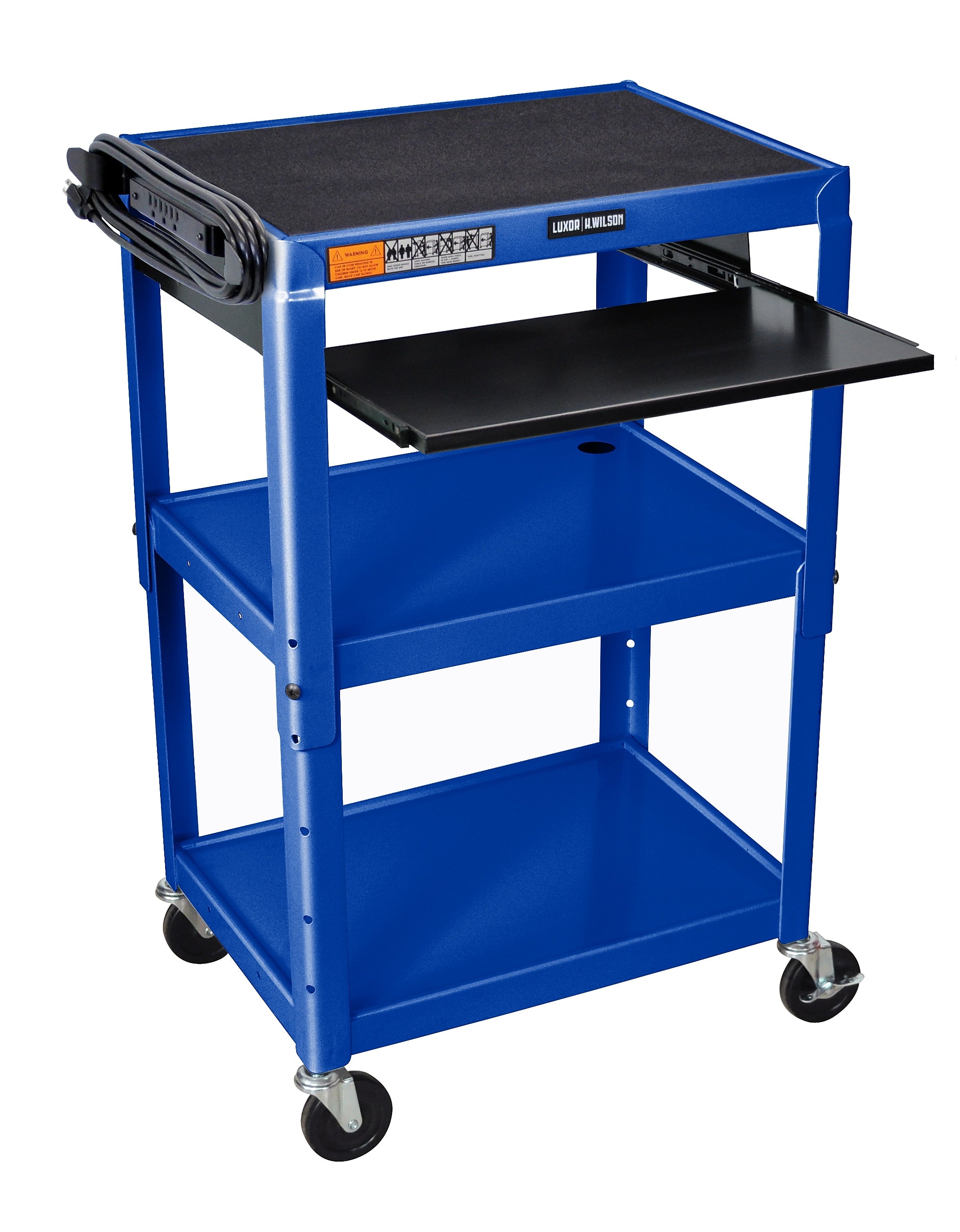 Luxor 3-Shelf Metal Mobile Utility Cart with Lockable Wheels, Blue (UCMT1KB-RB)