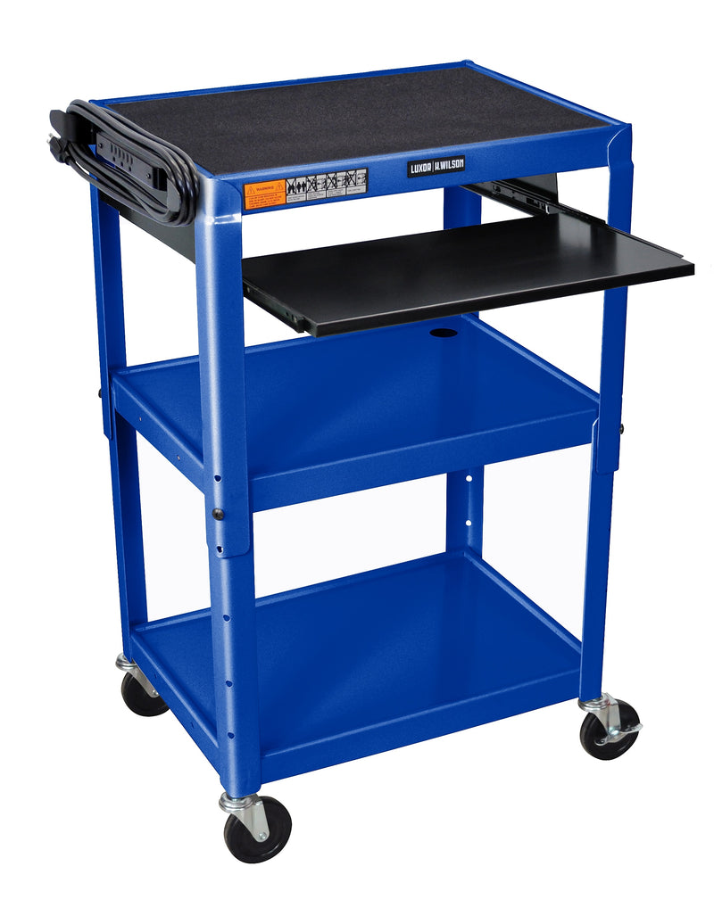 Luxor 3-Shelf Metal Mobile Utility Cart with Lockable Wheels, Blue (UCMT1KB-RB)
