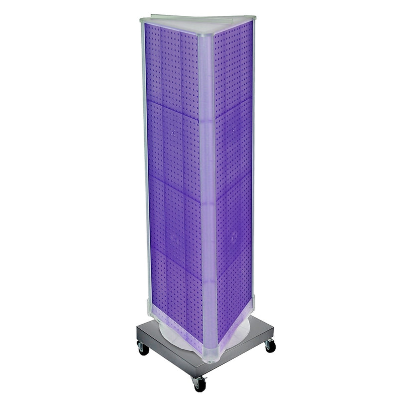 Azar Displays 60”H x16”W Three-Sided Revolving Pegboard Tower Floor Display on Wheeled Metal Base, Purple (700452-PUR)