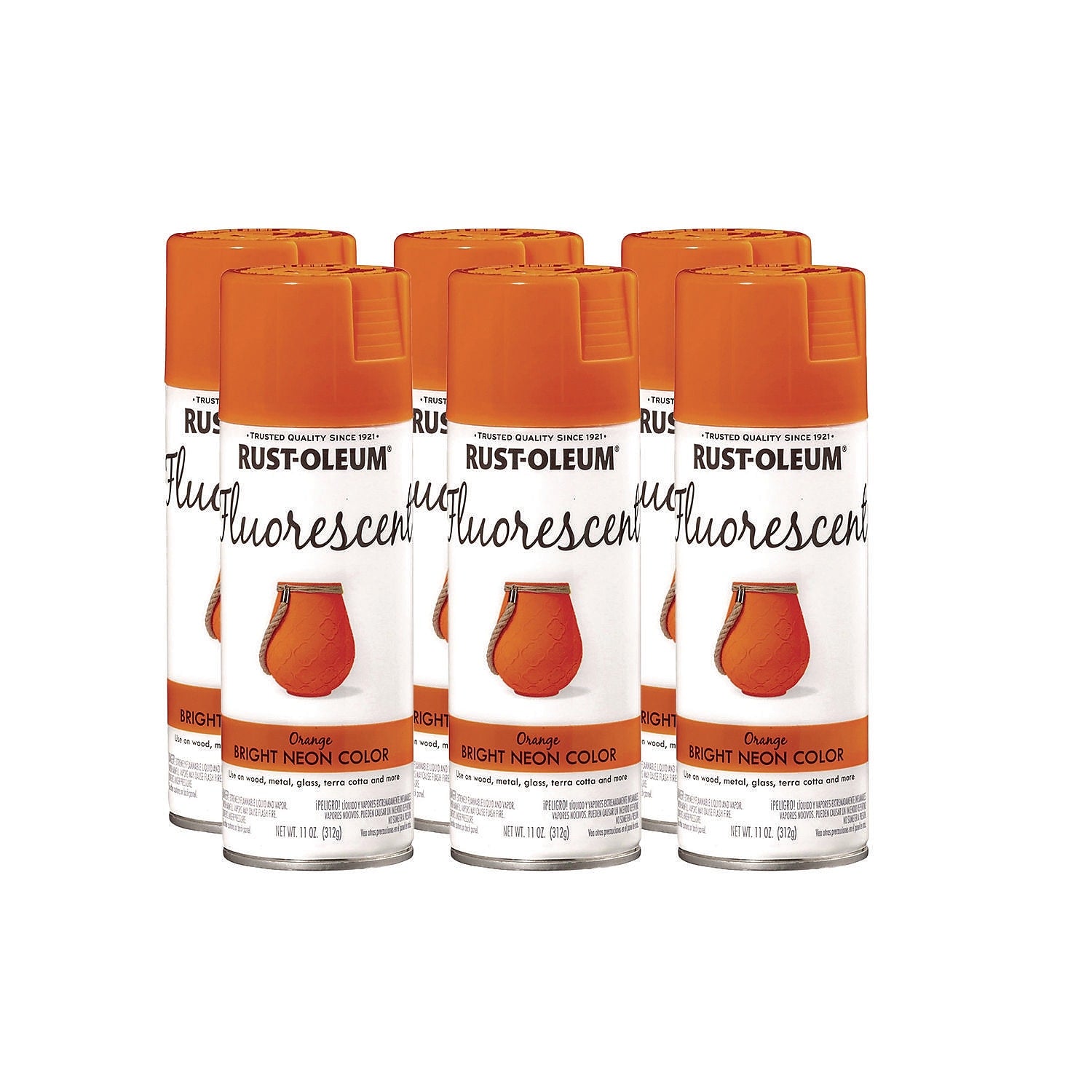 Rust-Oleum Specialty Fluorescent Spray Paint, Flat Fluorescent Orange, 11 oz., 6/Carton (342568)