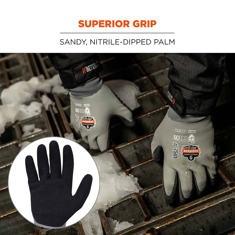 Ergodyne ProFlex 7501 Waterproof Winter Work Gloves, Gray, Large, 144 Pairs (17934)