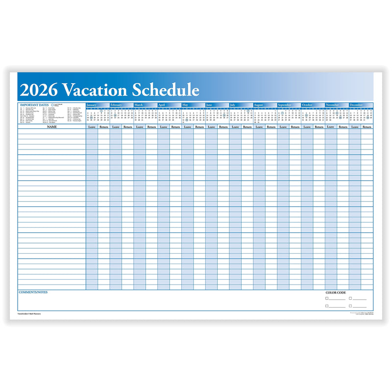 2026 ComplyRight Full Vacation Schedule 36" x 24" Yearly Dry Erase Wall Calendar, Blue/White (J0063)