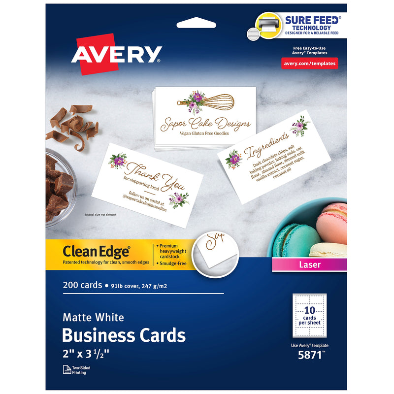 Avery Clean Edge Business Cards, 2" x 3 1/2", Matte White, 200/Pack (5871)