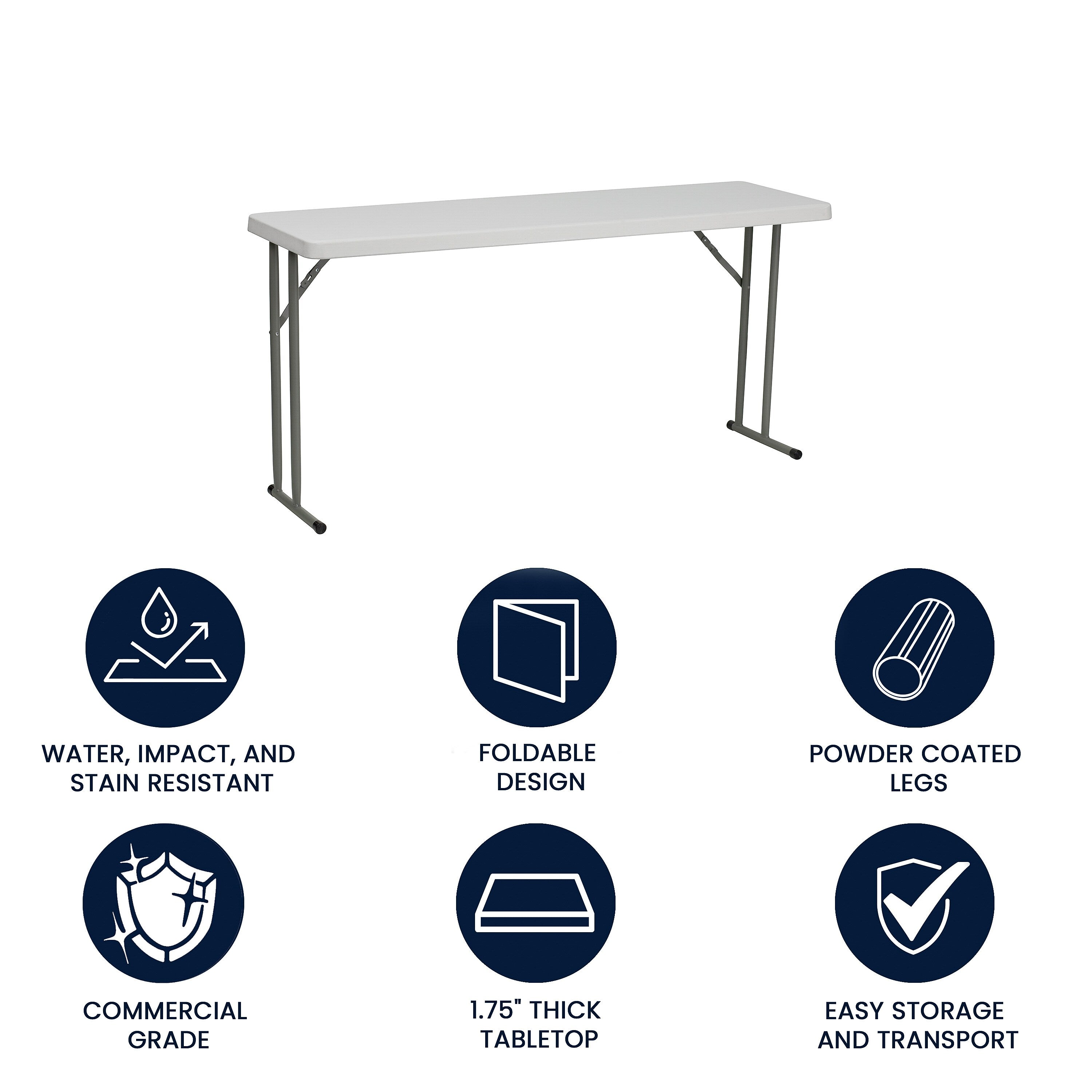 Flash Furniture 60"W x 18"D Foldable Training Room Table, Plastic, Granite White, 10/Pack (10RB1860)