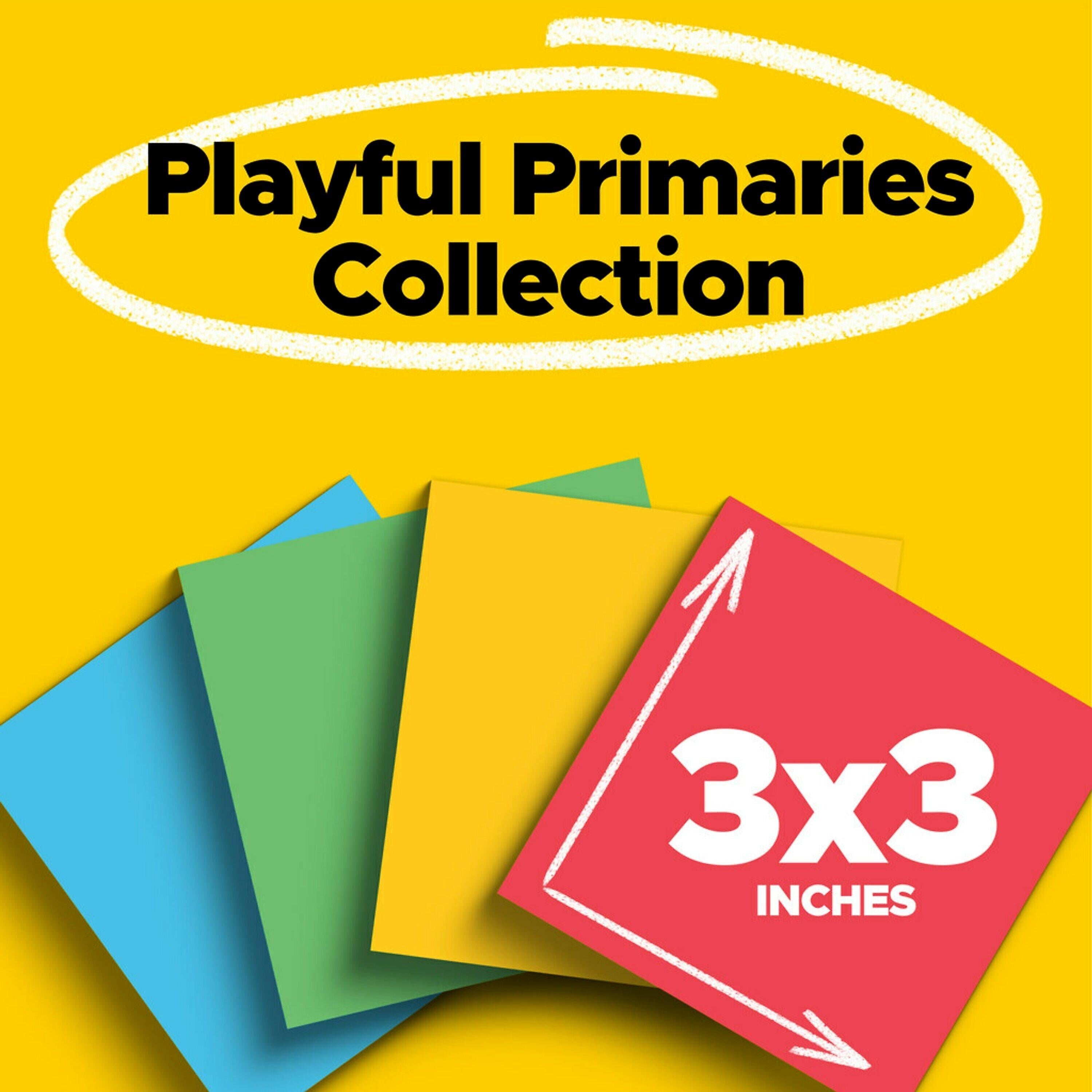 Post-it Super Sticky Notes, 3" x 3", Playful Primaries Collection, 70 Sheet/Pad, 24 Pads/Pack (65424SSANCP)