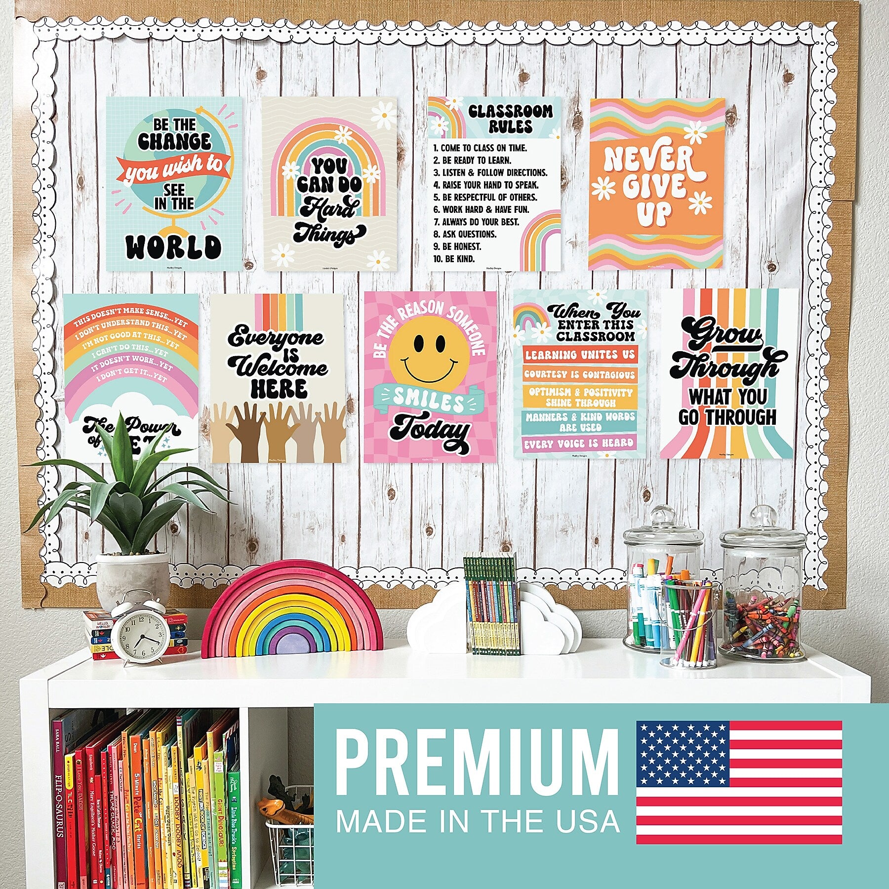 Hadley Designs 14" x 11" Retro Growth Mindset Classroom Decor Posters, 9/Set (HDDX004ACAK3H)