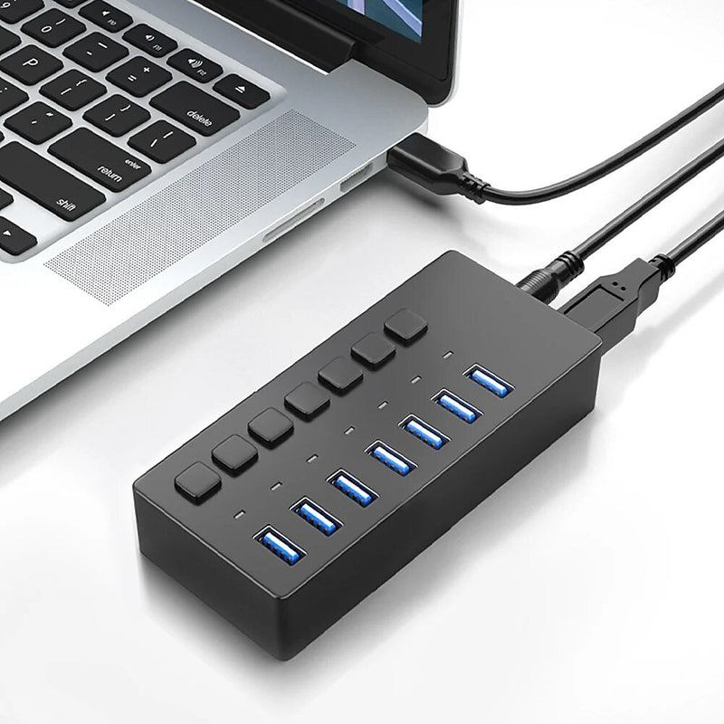 4XEM 7-Port USB 3.0 Power Switch Data Transfer Hub, Gray (4XH707)