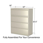 Alera 4-Drawer Lateral File Cabinet, Letter/Legal Size, Lockable, 52.5"H x 42"W x 18.63"D, Putty (ALEHLF4254PY)