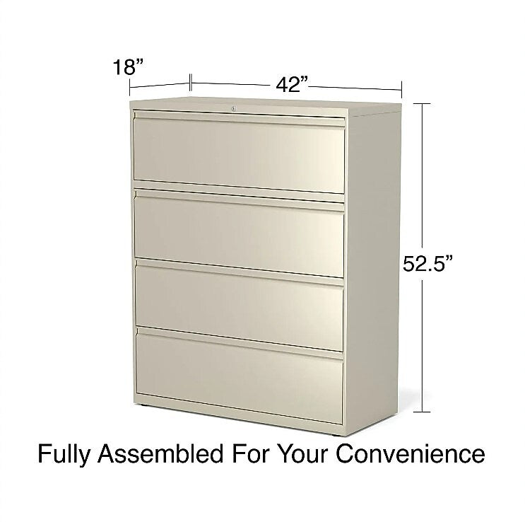 Alera 4-Drawer Lateral File Cabinet, Letter/Legal Size, Lockable, 52.5"H x 42"W x 18.63"D, Putty (ALEHLF4254PY)