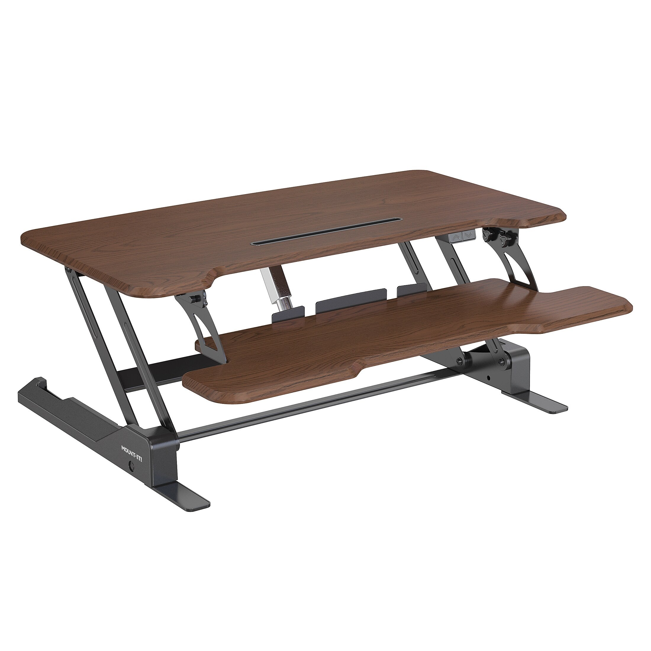 Mount-It! 38"W Electric Rectangular Adjustable Standing Desk Converter, Dark Walnut (MI-8011)