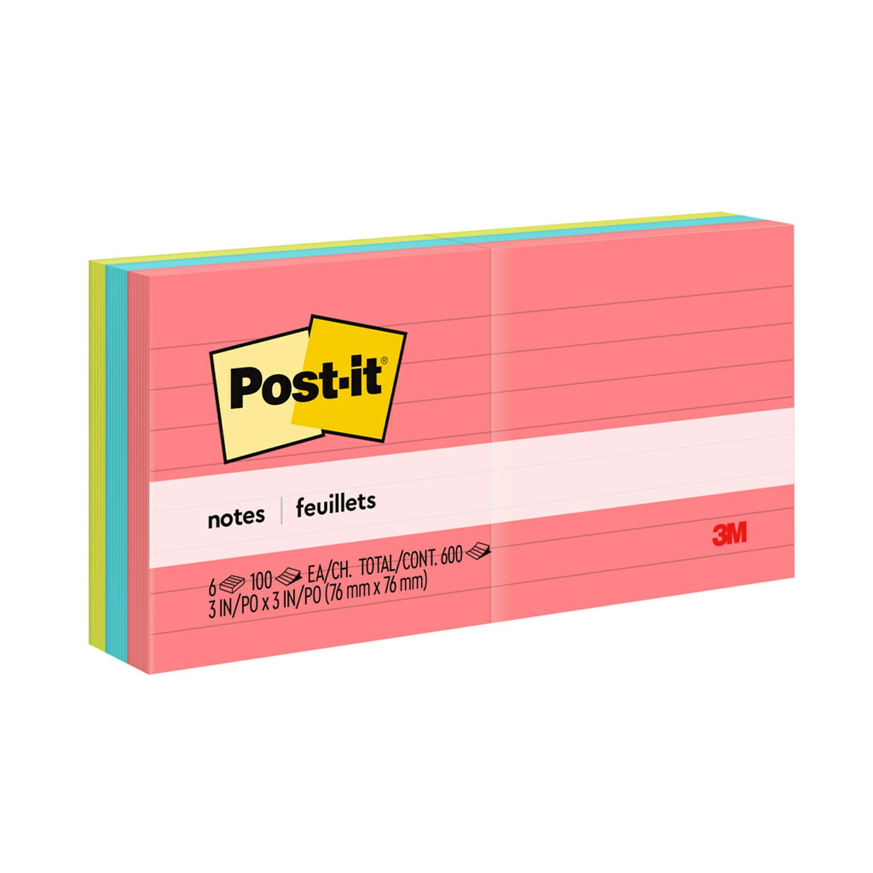 Post-it Notes, 3" x 3", Poptimistic Collection, Lined, 100 Sheet/Pad, 6 Pads/Pack (6306AN)