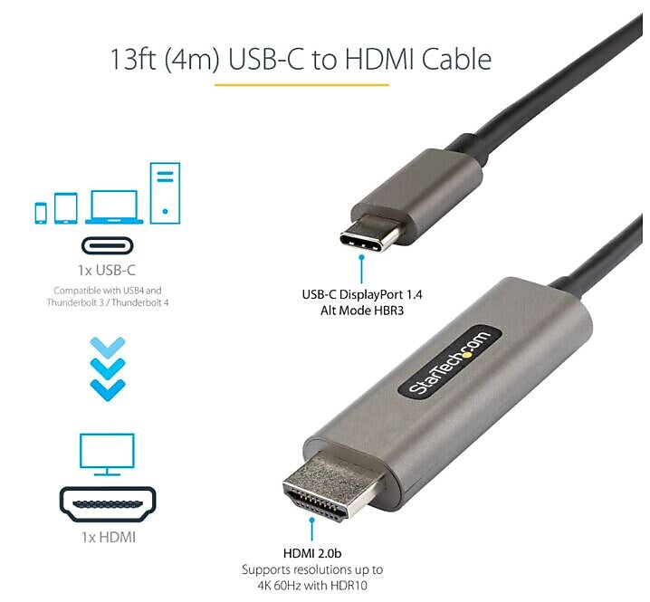 StarTech HDMI to USB C Audio/Video Adapter, Male to Male, Gray/Black (CDP2HDMM4MH)