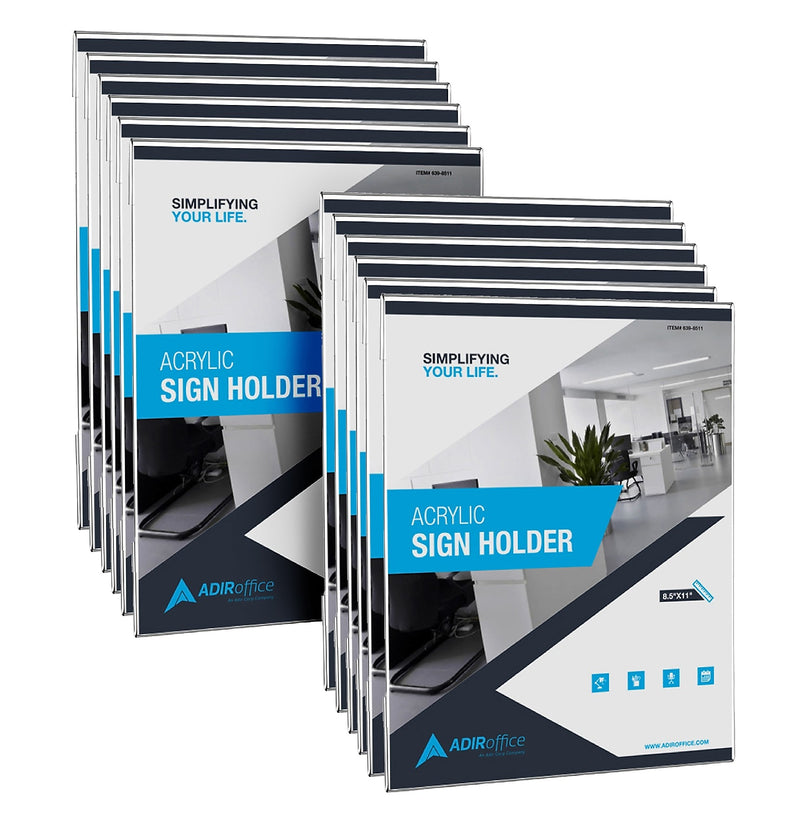 AdirOffice Wall Mount Sign Holder, 8.5" x 11", Desktop/Wall, Clear Acrylic, 24/Pack (639-8511-24-WM)