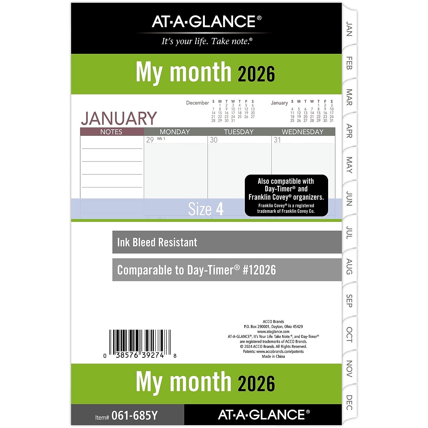 2026 AT-A-GLANCE 5.5" x 8.5" Monthly Planner Refill Pages, White/Gray (061-685Y-26)