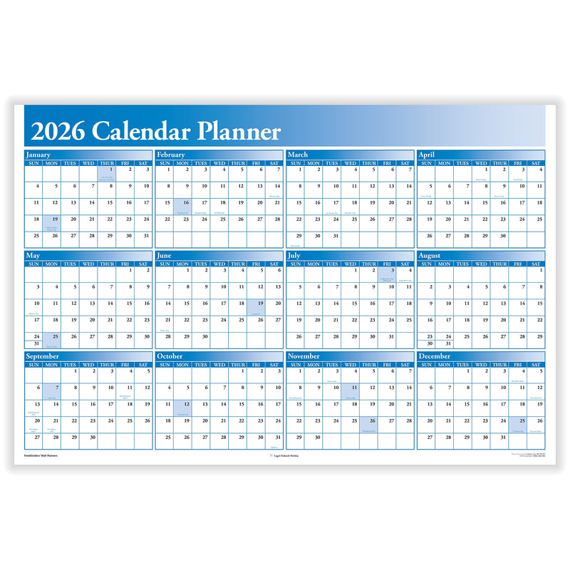 2026 ComplyRight Full Calendar Planner 36" x 24" Yearly Dry Erase Wall Calendar, Blue (J0056BL)
