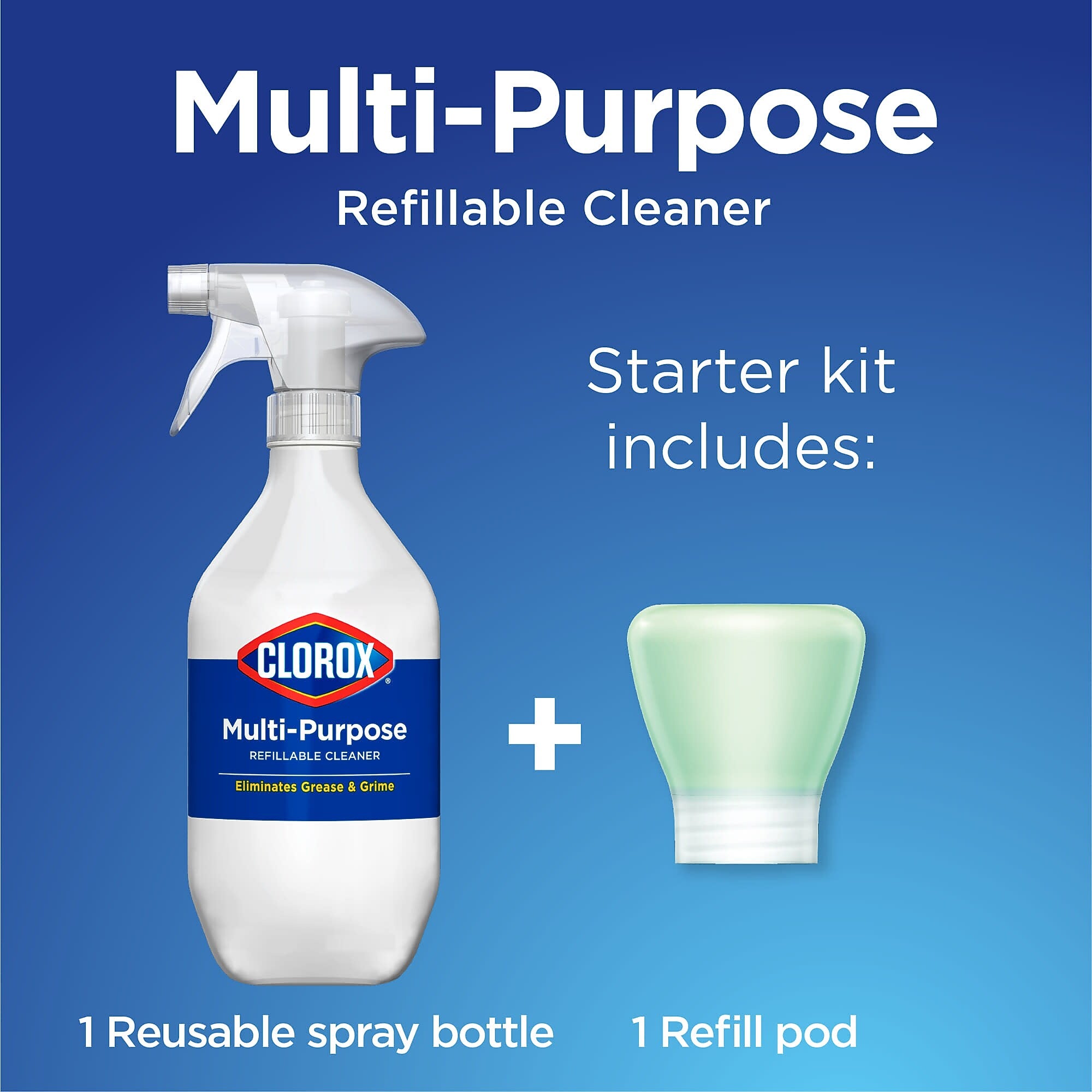 Clorox Multi-Purpose Cleaning Spray System Starter Kit, 1 Spray Bottle and 1 Refill, Crisp Lemon, 1.13 fl. oz. (60160)