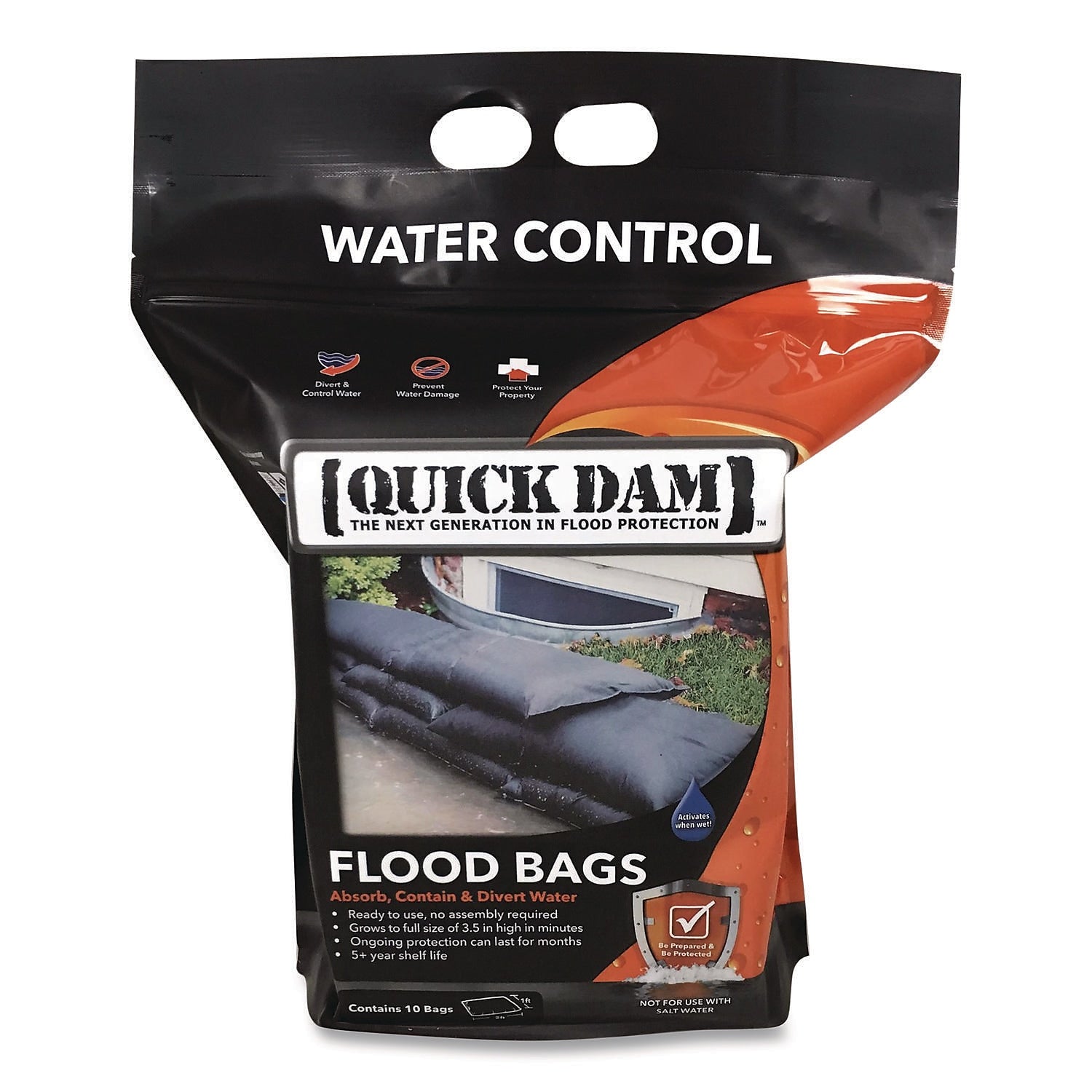 Quick Dam Water Flood Bags, 12" x 24" x 3.5", 10/Pack (QD1224-10)
