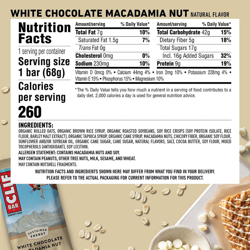 Clif Bar White Chocolate Macadamia Energy Bar, 2.4 oz., 12 Bars/Box (CCC161009)