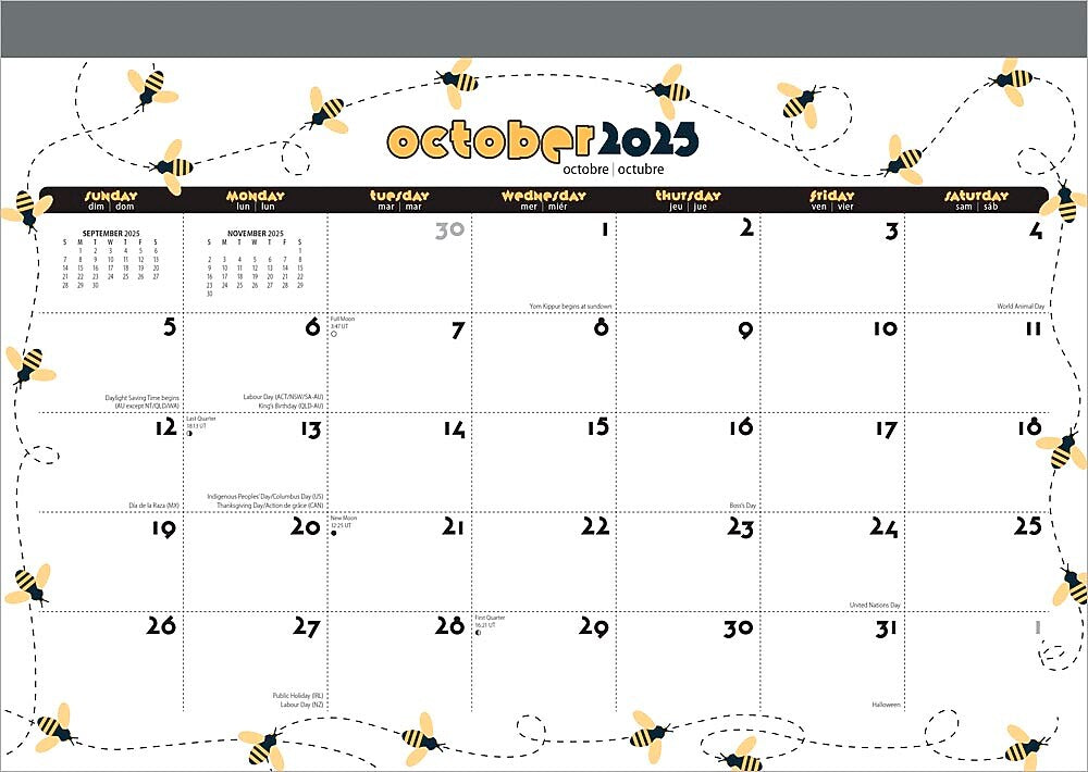 2025-2026 Plato Busy Bees 14" x 10" Academic Monthly Desk Pad Calendar (9798330700035)