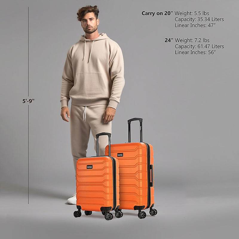 InUSA Trend 2-Piece Hardside Spinner Luggage Set, TSA Checkpoint Friendly, Orange (IUTRE0SM-ORA)
