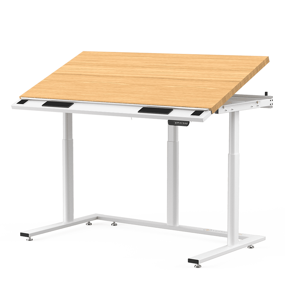 VersaDesk PowerLift Triad 60"W Electric Adjustable Drafting Table, Bamboo/White (TRDT-6030-WNB)