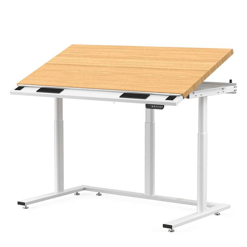 VersaDesk PowerLift Triad 60"W Electric Adjustable Drafting Table, Bamboo/White (TRDT-6030-WNB)