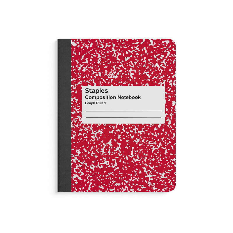 Staples Composition Notebook, 7.5" x 9.75", Graph Ruled, 80 Sheets, Red/White (ST55069)