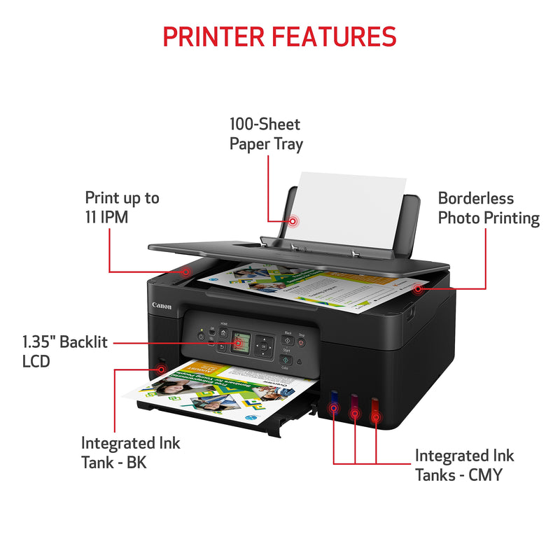 Canon PIXMA G3270 BK MegaTank Wireless Color Inkjet Printer, All-In-One Supertank, Print, Scan, Copy (5805C002)