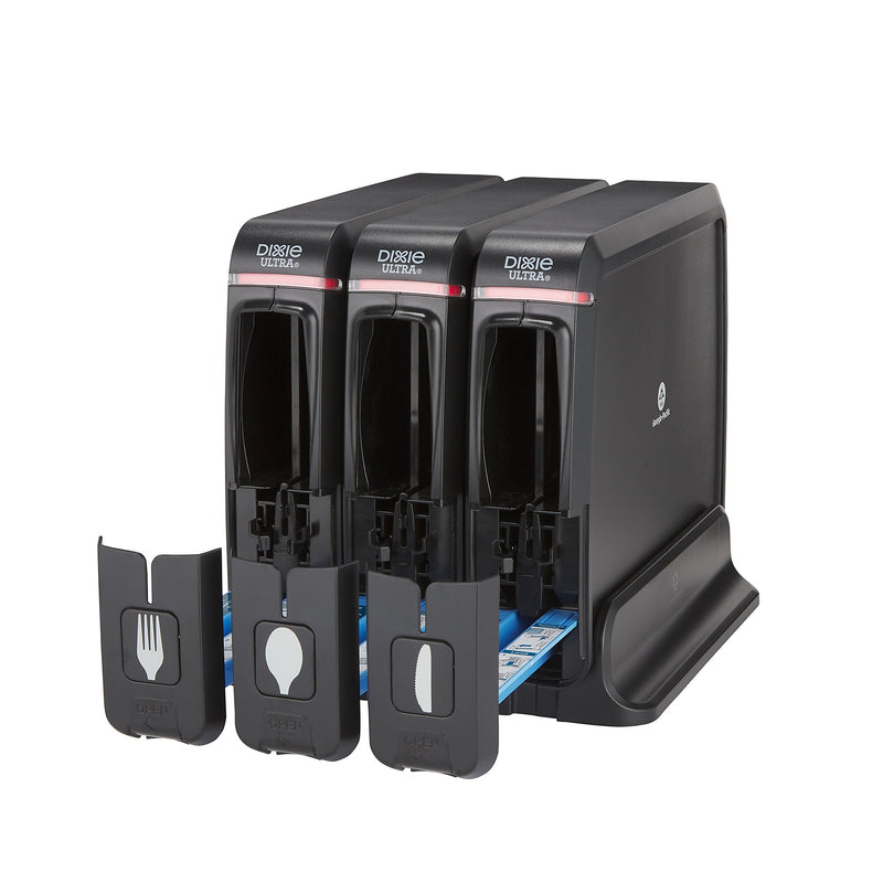 Dixie Ultra Triple Pack SmartStock Series-W Plastic Cutlery Dispenser, Black, 3/Carton (SSW3D85)