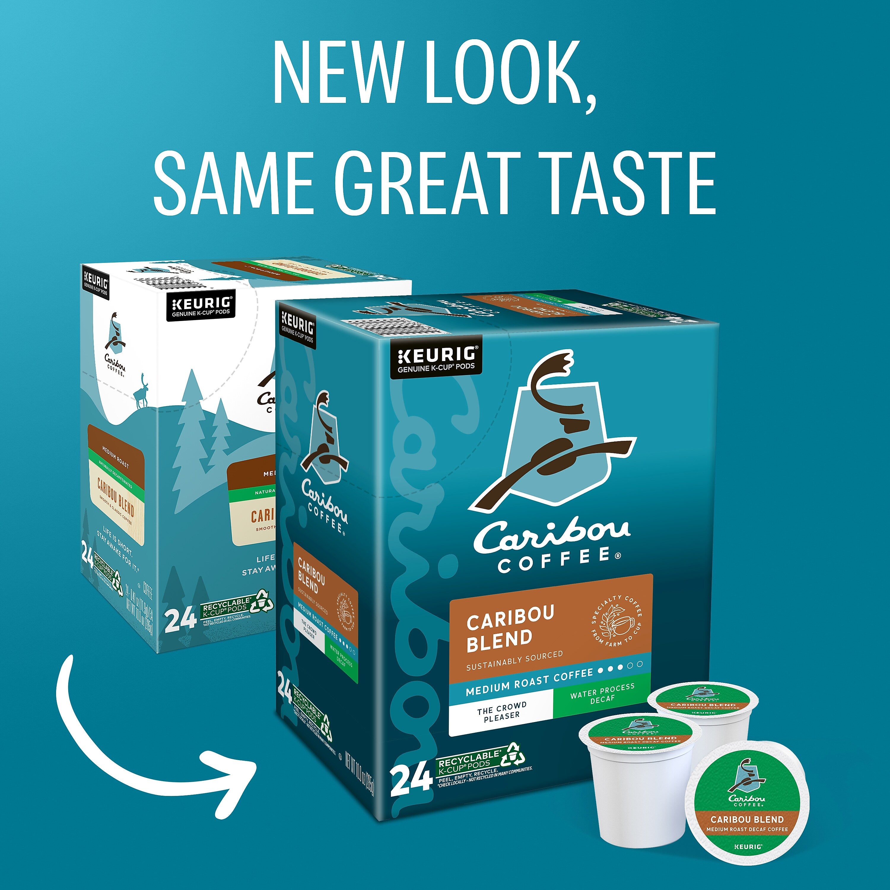 Caribou Coffee Caribou Blend Decaf Coffee Keurig® K-Cup® Pods, Medium Roast, 0.41 oz., 24/Box (6995)
