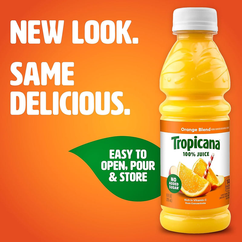Tropicana 100% Orange Juice, No Sugar Added, No Pulp, 10 oz., 24 Bottles/Pack (TRO00233)