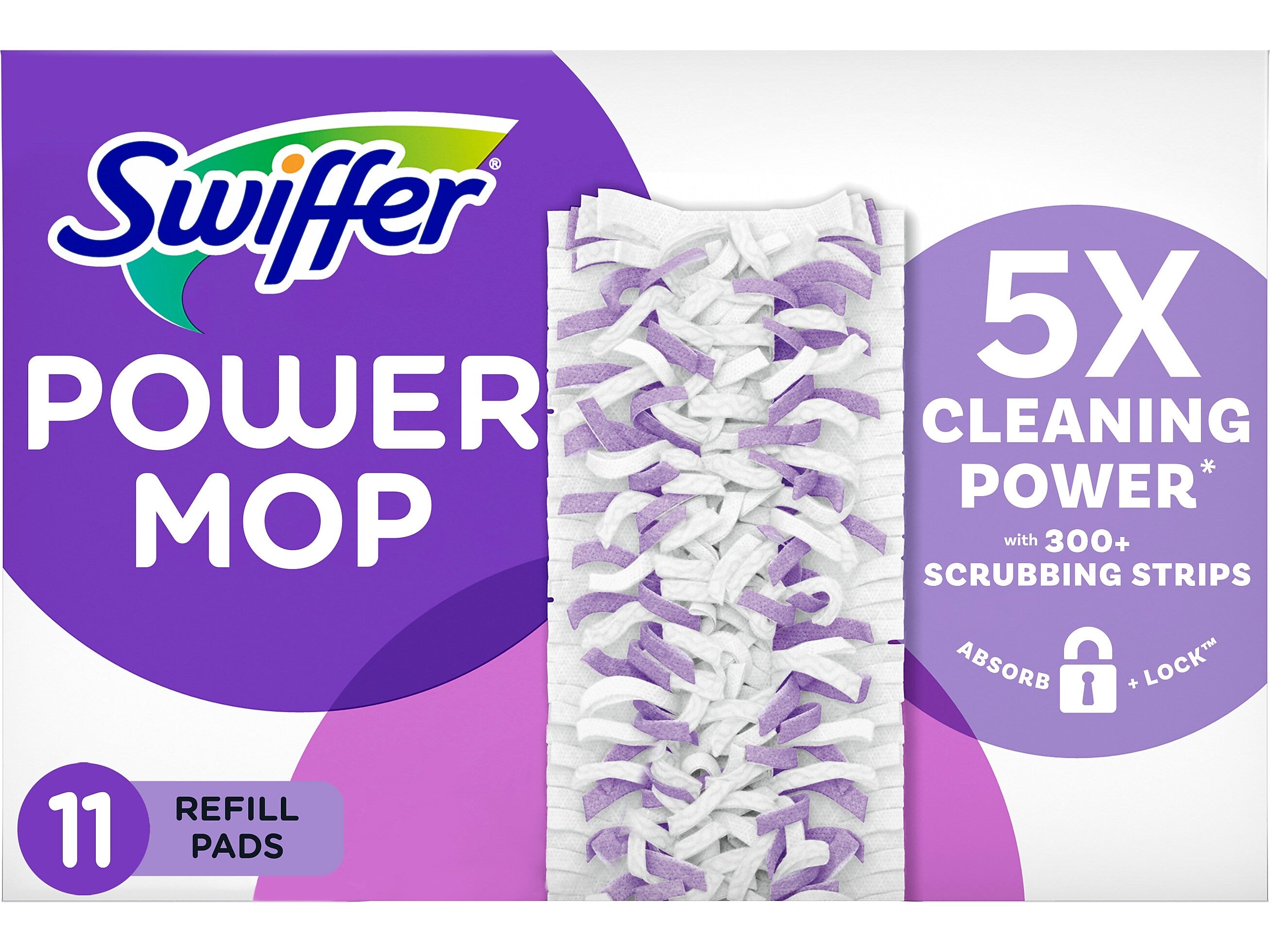 Swiffer PowerMop Multi-Surface Mopping Pad, White/Purple, 11/Pack (12868)