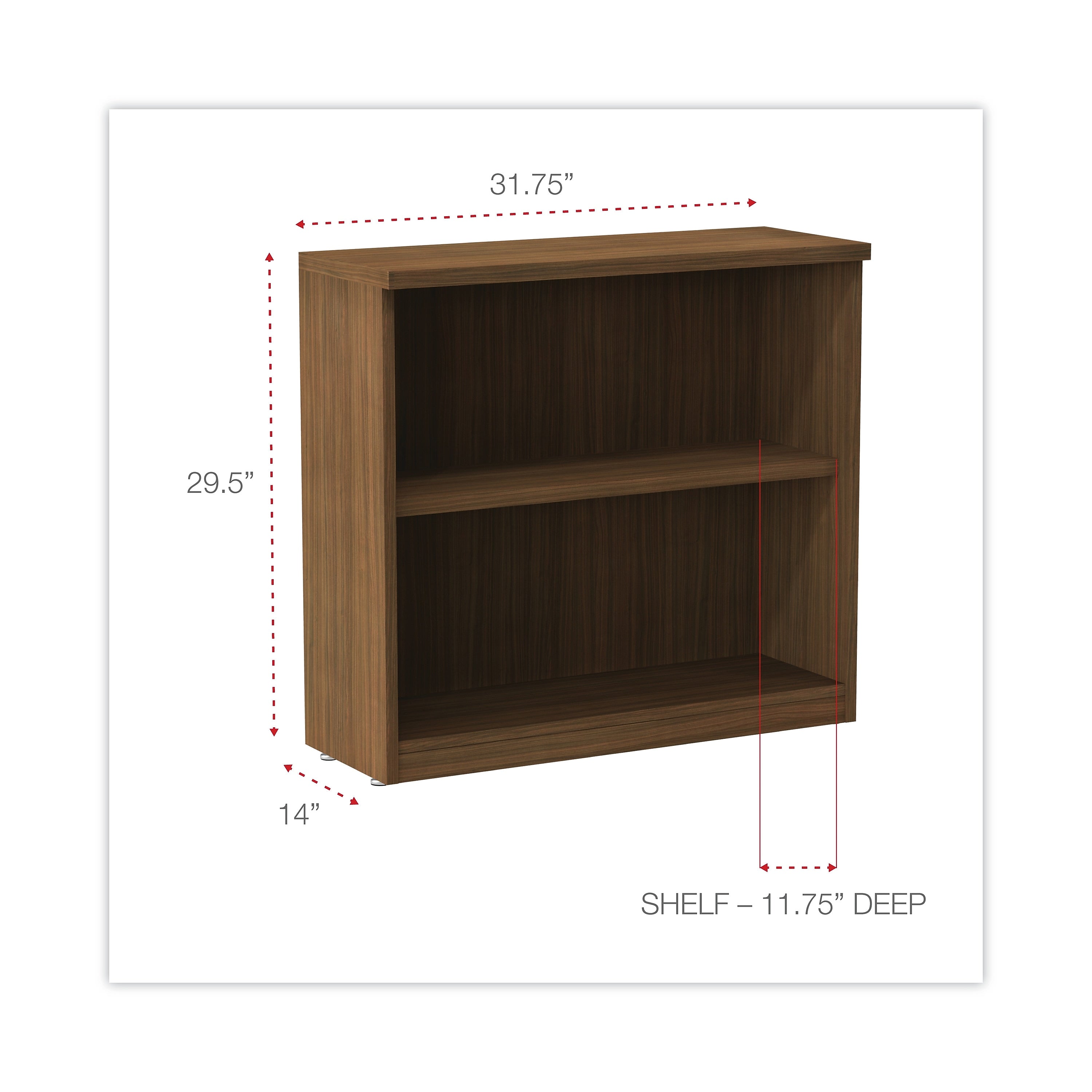 Alera Valencia 29.5"H 2-Shelf Bookcase with Adjustable Shelf, Modern Walnut (ALEVA633032WA)