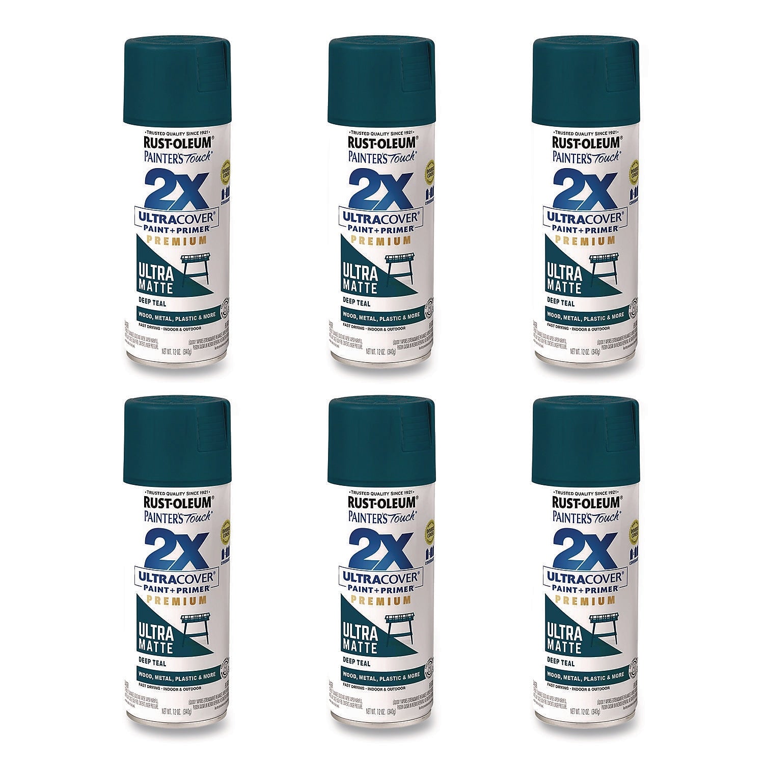 Rust-Oleum Painter's Touch 2X Ultra Cover Spray Paint, Teal, 12 oz., 6/Carton (331185)