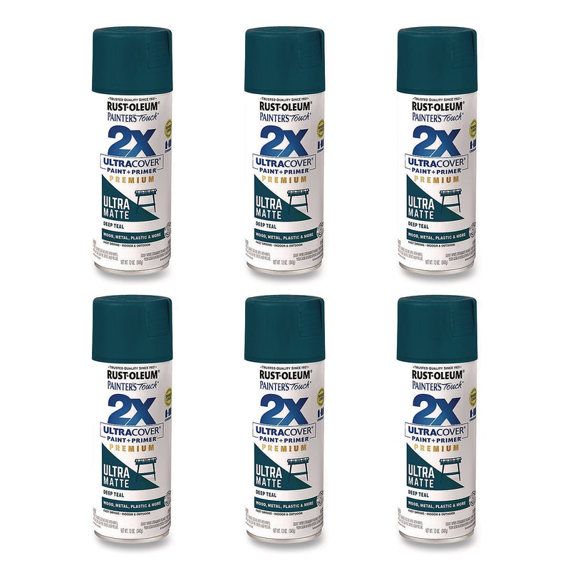 Rust-Oleum Painter's Touch 2X Ultra Cover Spray Paint, Teal, 12 oz., 6/Carton (331185)