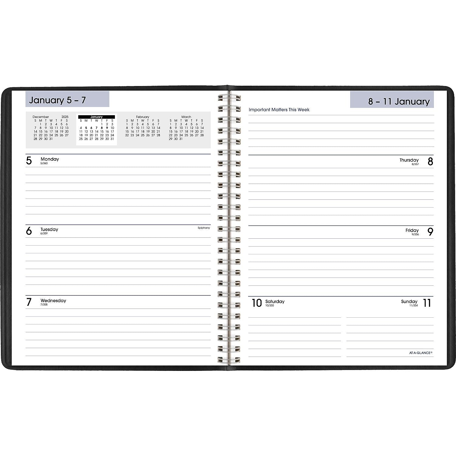 2026 AT-A-GLANCE DayMinder Executive 7" x 8.75" Weekly & Monthly Planner, Faux Leather Cover, Black (G546-00-26)