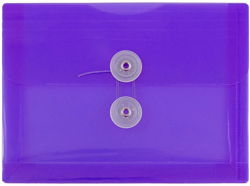JAM Paper Premium Plastic Filing Envelope with Button & String Closure, Purple, 3/Pack (920B1PUX3)