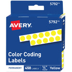 Avery Color-Coding Labels in Dispenser, 1/4" Dia, Yellow, 450 Stickers/Pack (5792)
