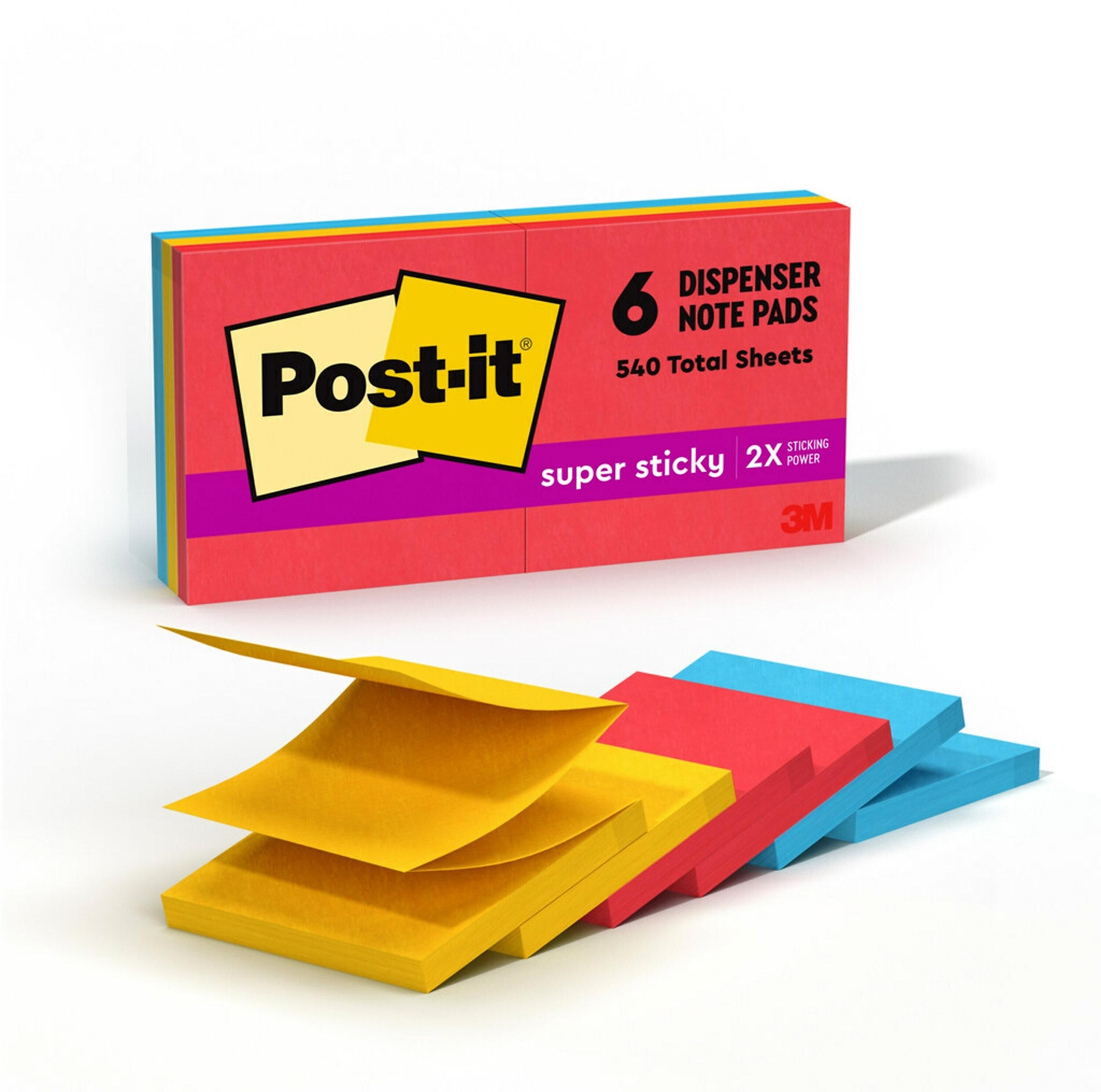Post-it Super Sticky Pop-up Notes, 3" x 3", Playful Primaries Collection, 90 Sheet/Pad, 6 Pads/Pack (R330-6SSAN)