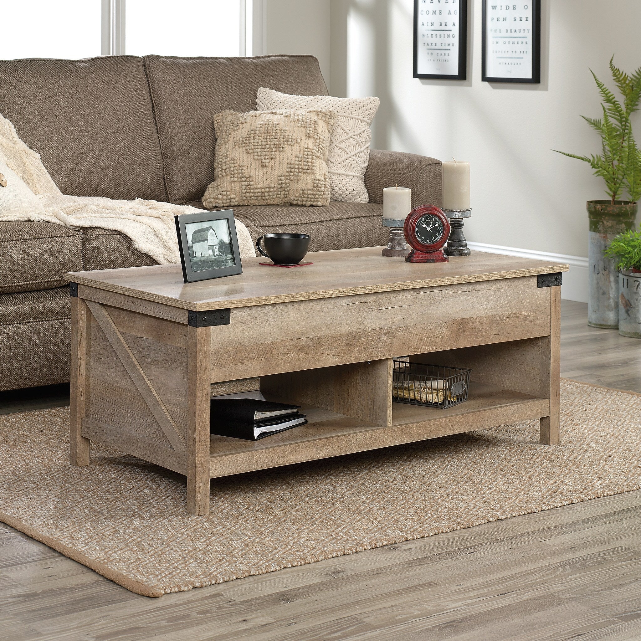 Sauder Bridge Acre 46"W x 24"D Coffee Table, Lintel Oak (427692)
