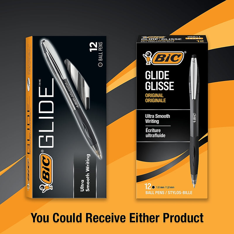 BIC Glide Retractable Ballpoint Pen, Medium Point, 1.0mm, Black Ink, Dozen (14347/VCG11BK)
