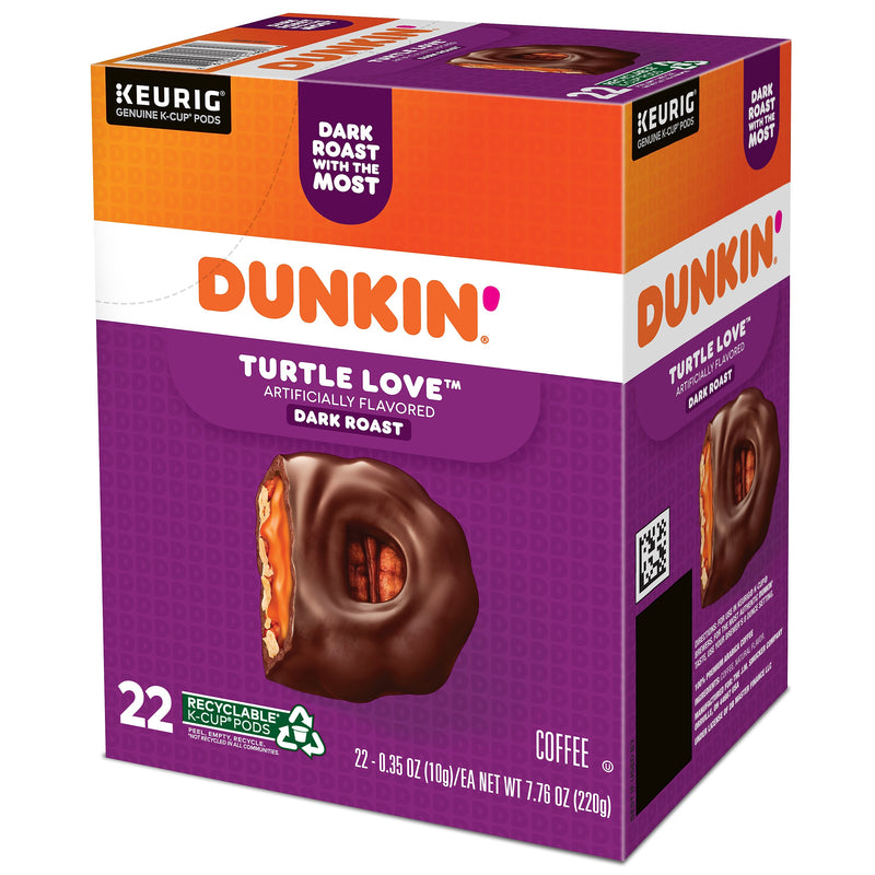 Dunkin' Turtle Love Coffee, Keurig K-Cup Pod, Dark Roast, 22/Box, 4 Boxes/Carton (5000367615CT)