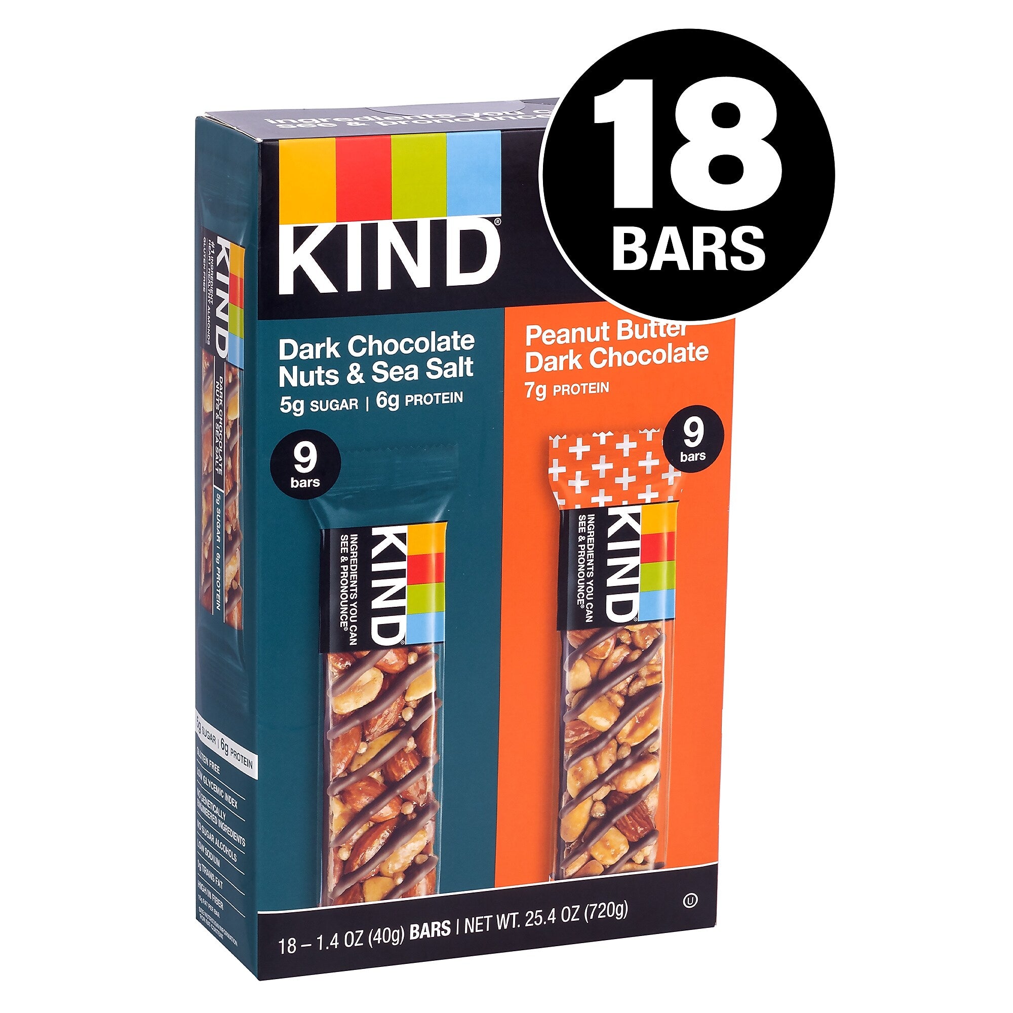 KIND Dark Chocolate Nuts & Sea Salt and Peanut Butter Dark Chocolate Variety Pack, 1.4 oz., 18/Pack (220-02414)