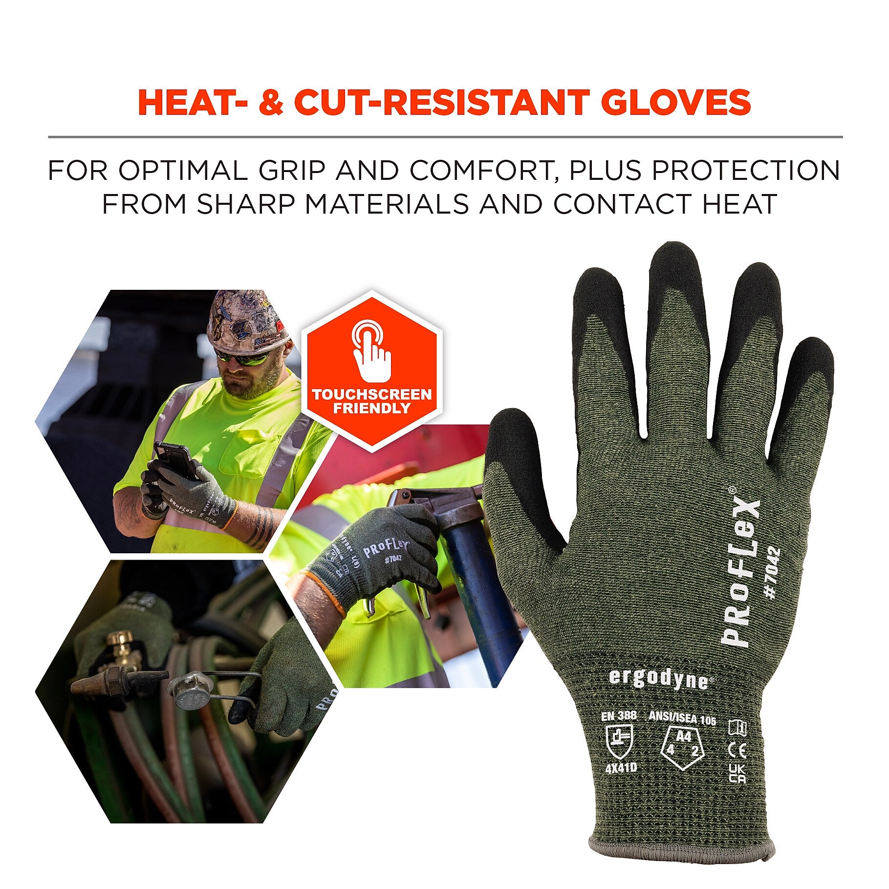 Ergodyne ProFlex 7042 Nitrile Coated Cut-Resistant Gloves, ANSI A4, Heat Resistant, Green, Medium, 1 Pair (10343)
