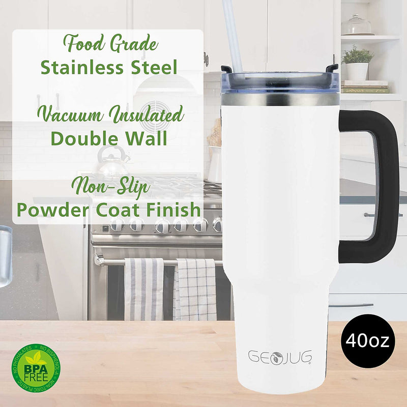 Brentwood Geojug Stainless Steel Double Walled Tumbler Cup, 40 oz., Cream (CMB-1200CRM)