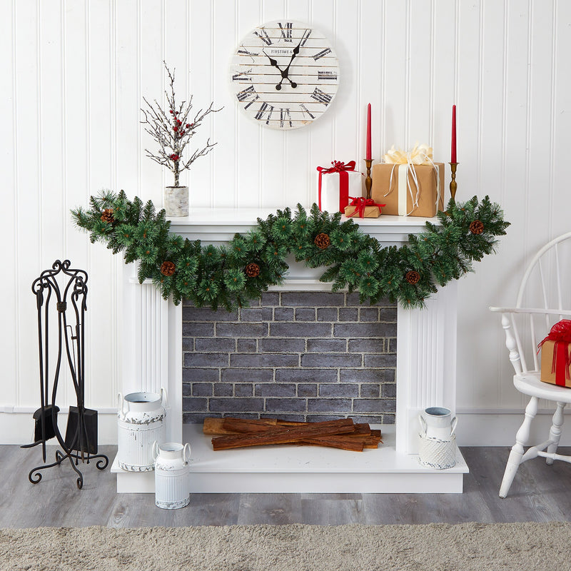 Nearly Natural 6-ft White Mountain Pine Artificial Garland with 35 White Warm LED Lights and Pinecones (W1101)